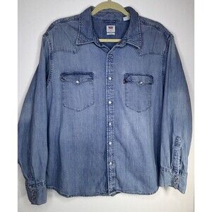 Levi’s Standard Fit Western Denim Shirt Pearl Buttons Medium Wash Size XL